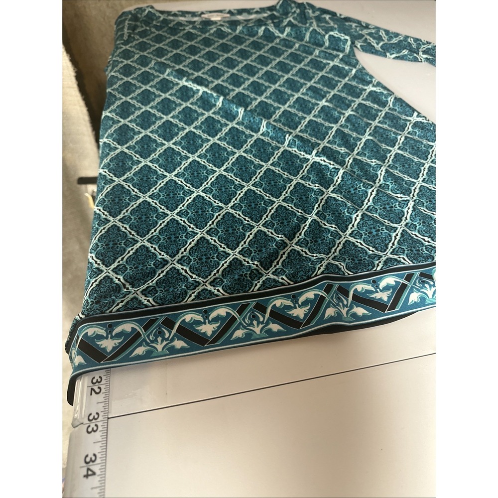 White House Black Market Geometric Print Sheath Dress Medium Blue Teal Career - Picture 9 of 10